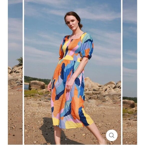 NWT JESSIE ZHAO Tropical Love Smocked Midi Dress, Small - Picture 1 of 12